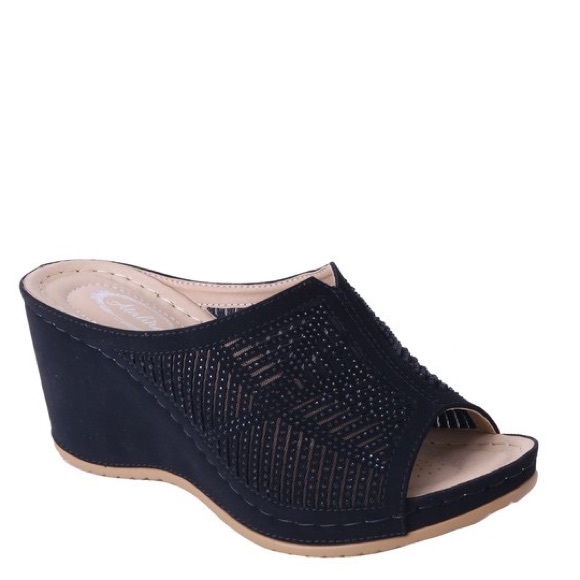 BEST SELLER Italina Black Rhinestone Embellished Wedge Platform Sandal - Picture 4 of 9